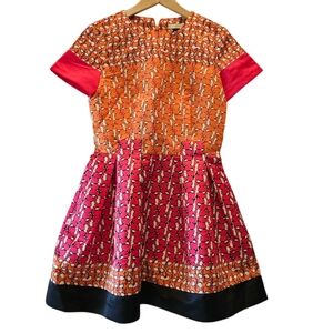 Gizia Vibrant Orange and Pink Fit And Flare Short Sleeve Dress Sz EUR 36